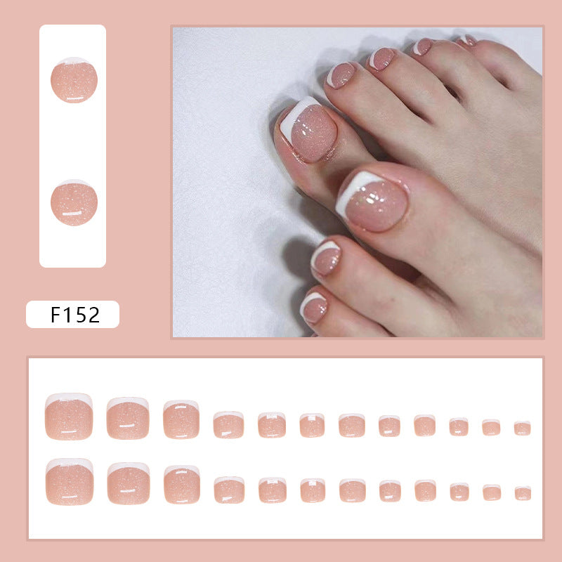 Parches para uñas de los pies desmontables con purpurina francesa blanca 