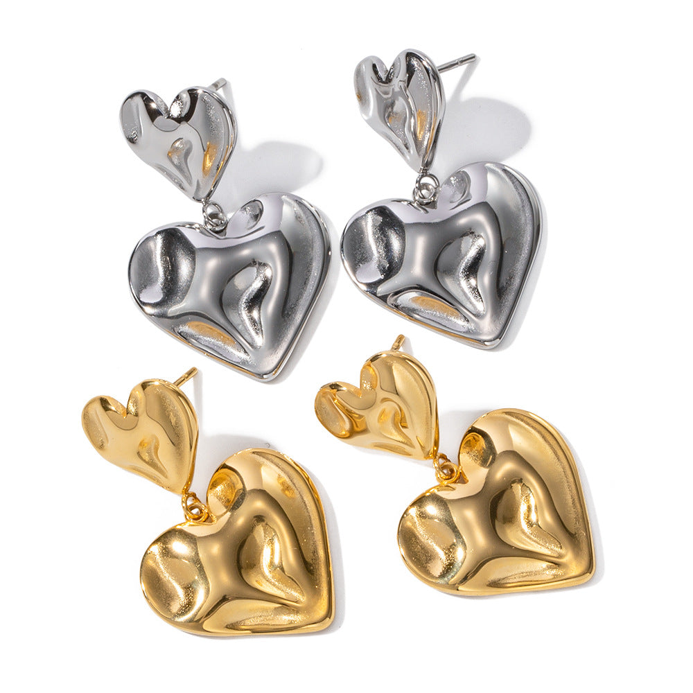 Hammered Heart Pendant Earrings