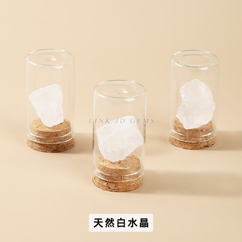 Botella de los deseos con muestra de mineral de roca de cristal 