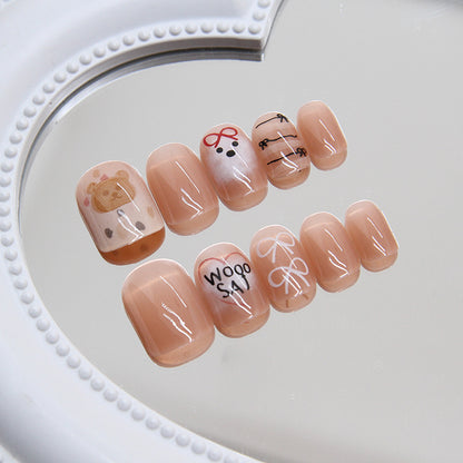 Cartoon Letter Bear Short Square Nail Stickers 24 Pieces