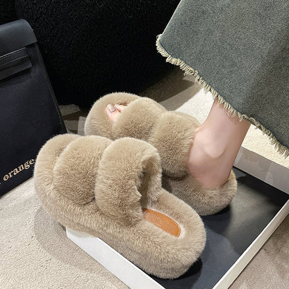Double fluffy slippers