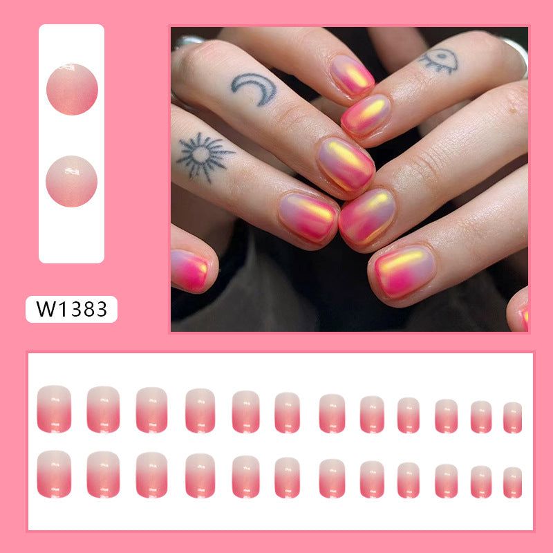 Uñas postizas Aurora con degradado magenta corto 