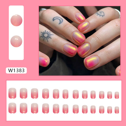 Uñas postizas Aurora con degradado magenta corto 