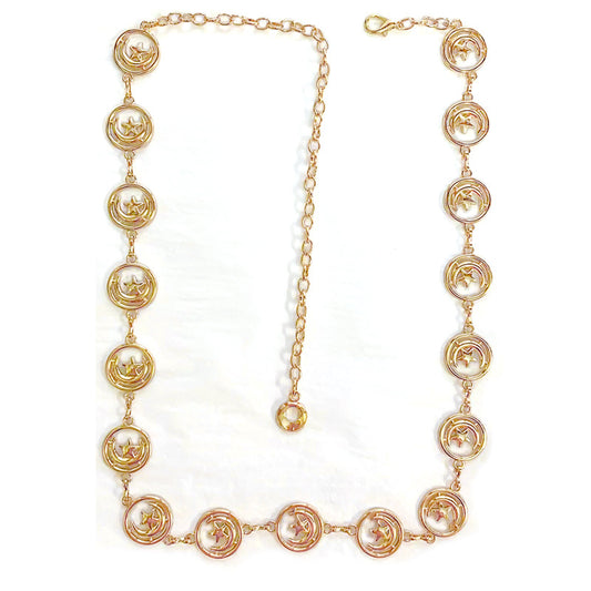 Carved geometric retro waist chain