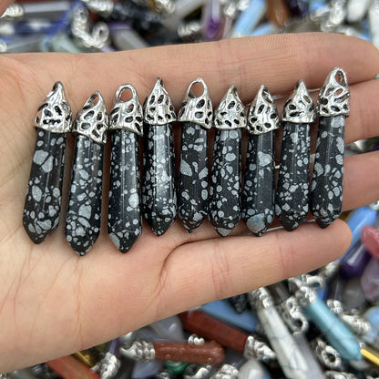 Pingente de bala de coluna hexagonal de ágata de cristal 