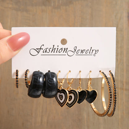 5-piece black and white checkerboard earrings for women