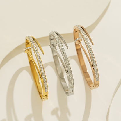 Pulseira moderna com design de unhas em aço inoxidável, aço titânio 