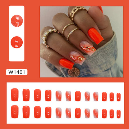 Energetic Orange Sweet Fake Nails