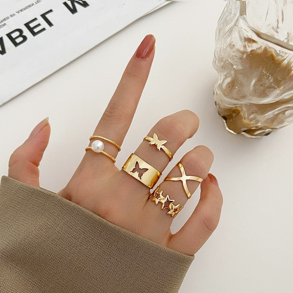 Star, Moon & Leaf Ring Set