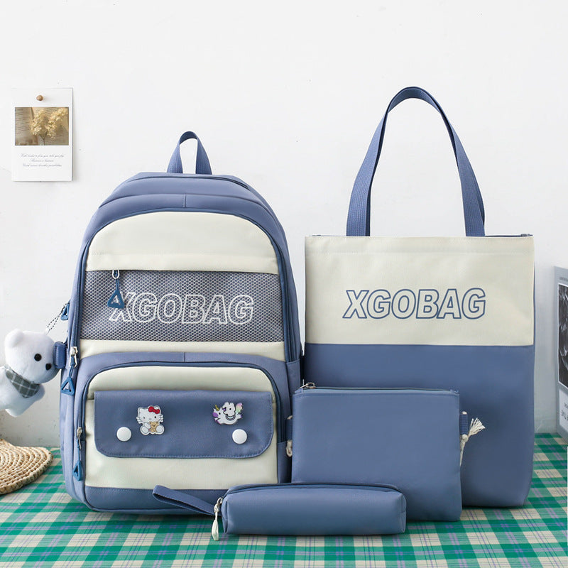 4-piece letter contrast large capacity backpack