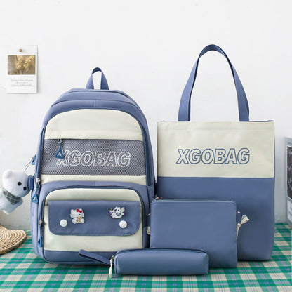 4-piece letter contrast large capacity backpack