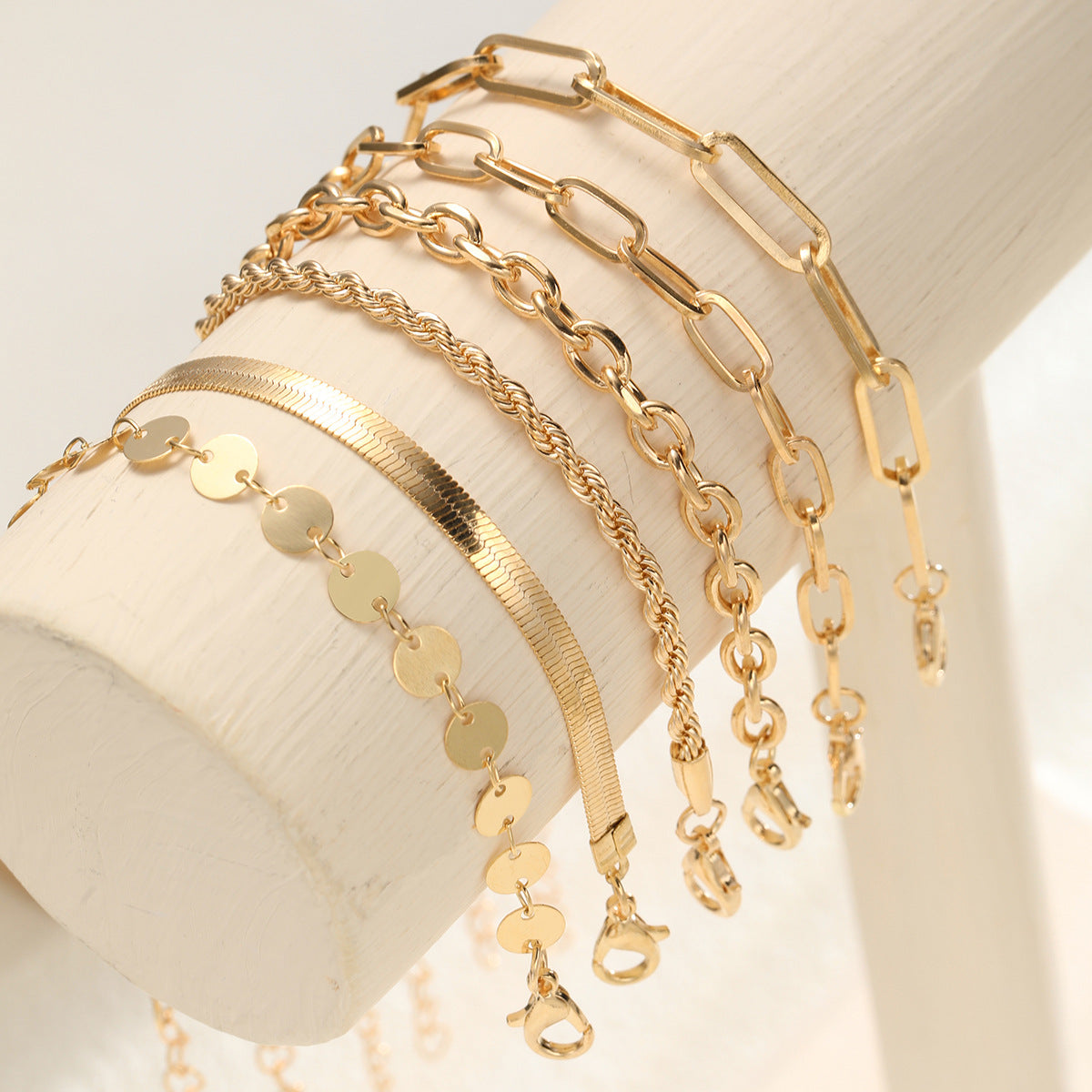Gold Chain Bracelet Set (6-piece)