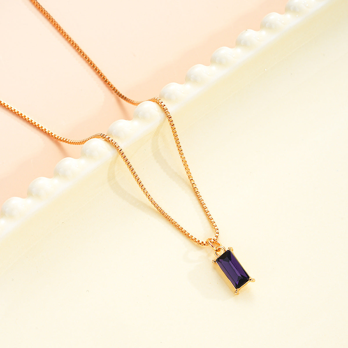 Square Zircon Gold Birthstone Necklace