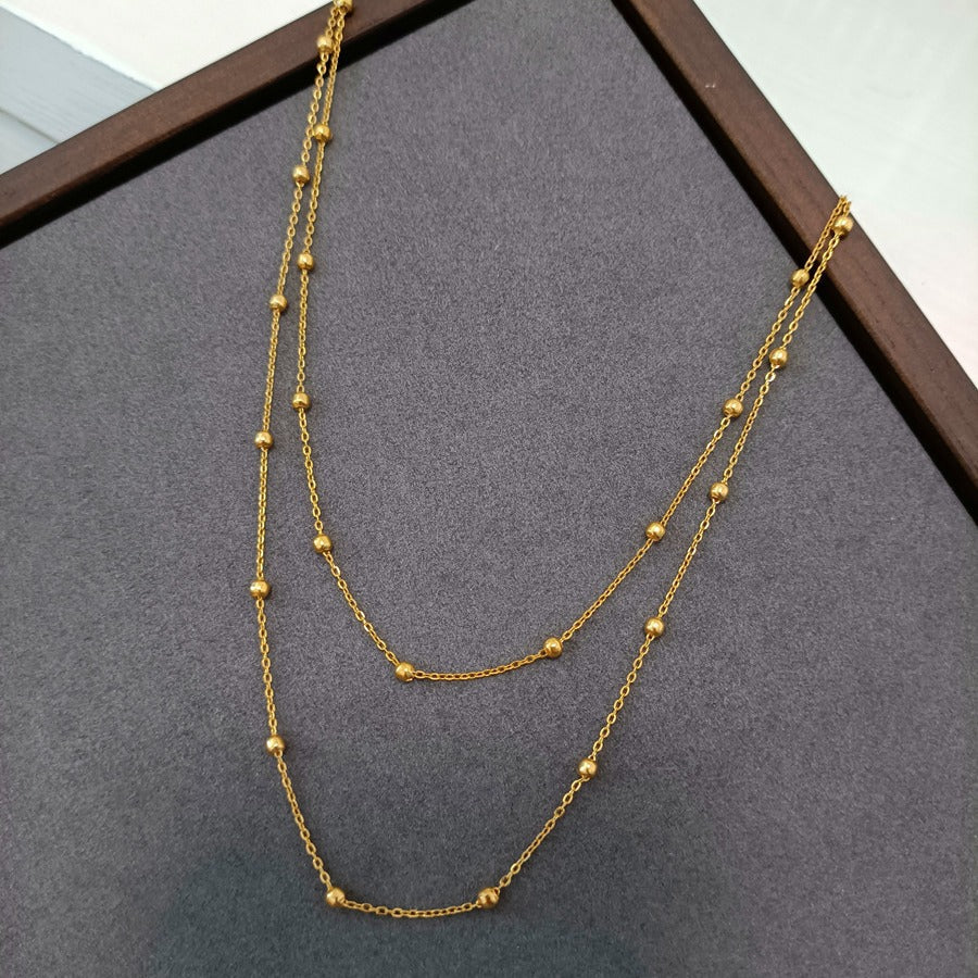 Multi-Layer Titanium Steel Gold-Bean Beaded Collarbone Necklace