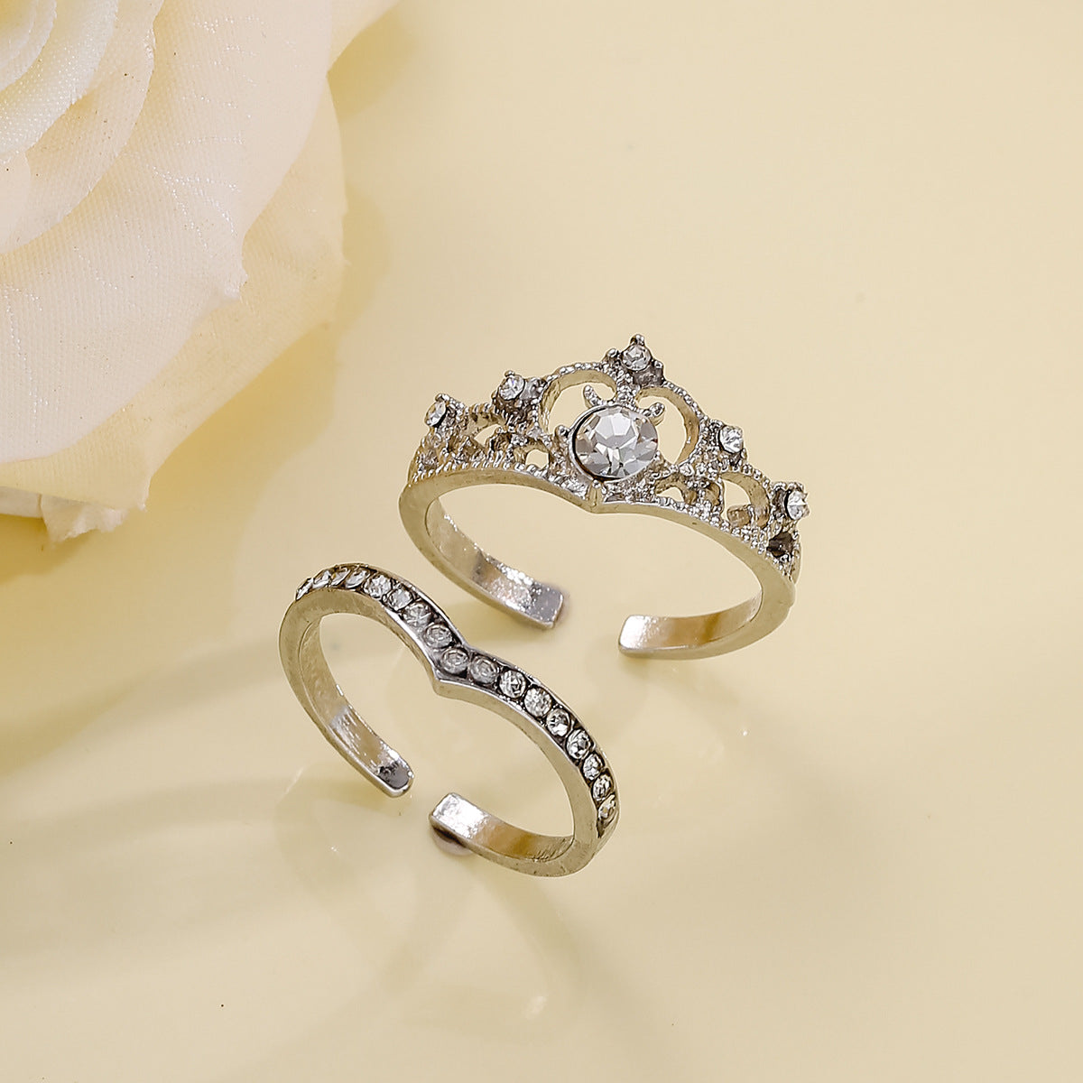Crown Diamond 2-Piece Ring Set