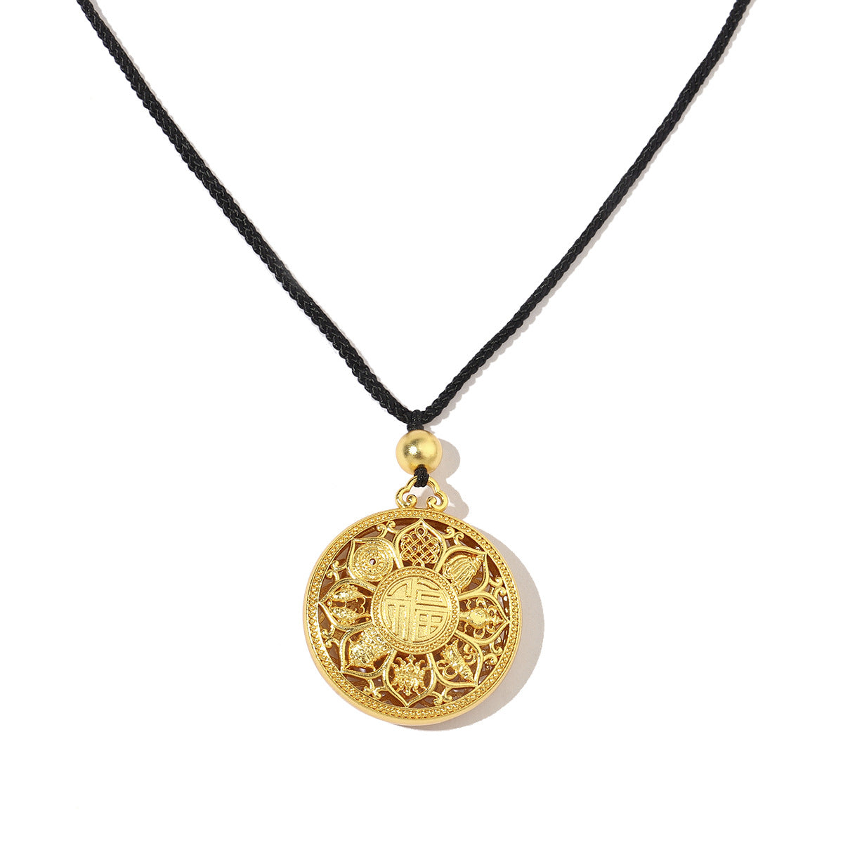Collar de oro y arena con forma de calabaza y dios de la riqueza bañado en oro real de 24 quilates 
