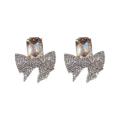 Full Diamond Bow Square Crystal Earrings