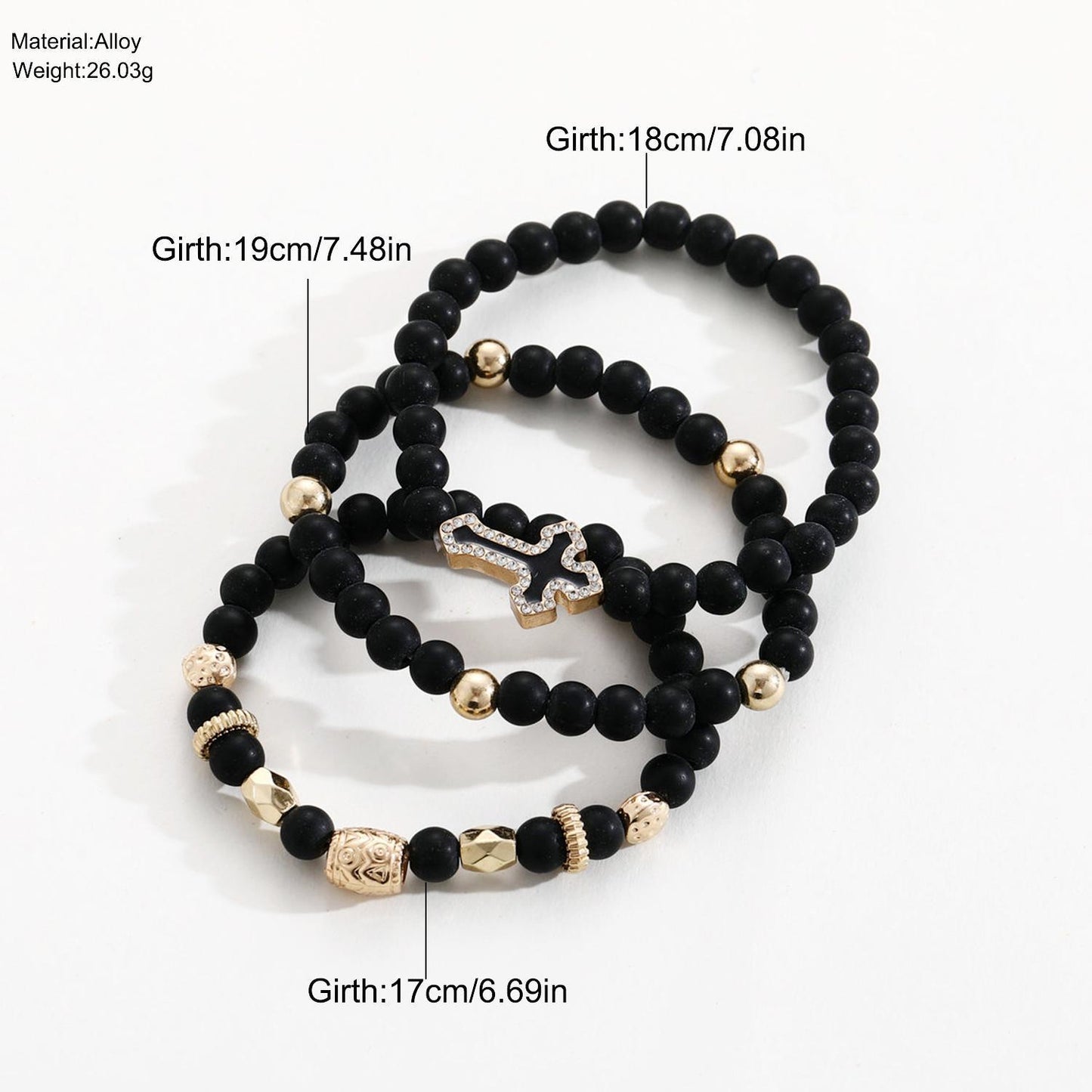 Matte Gold Bead Cross Bracelet Set