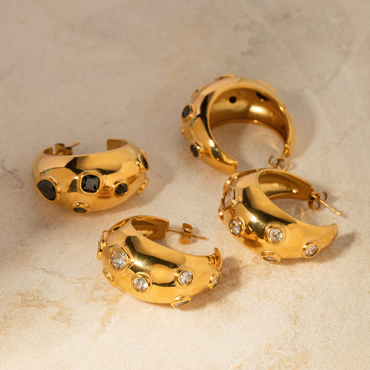 Black Zirconia Crescent Earrings