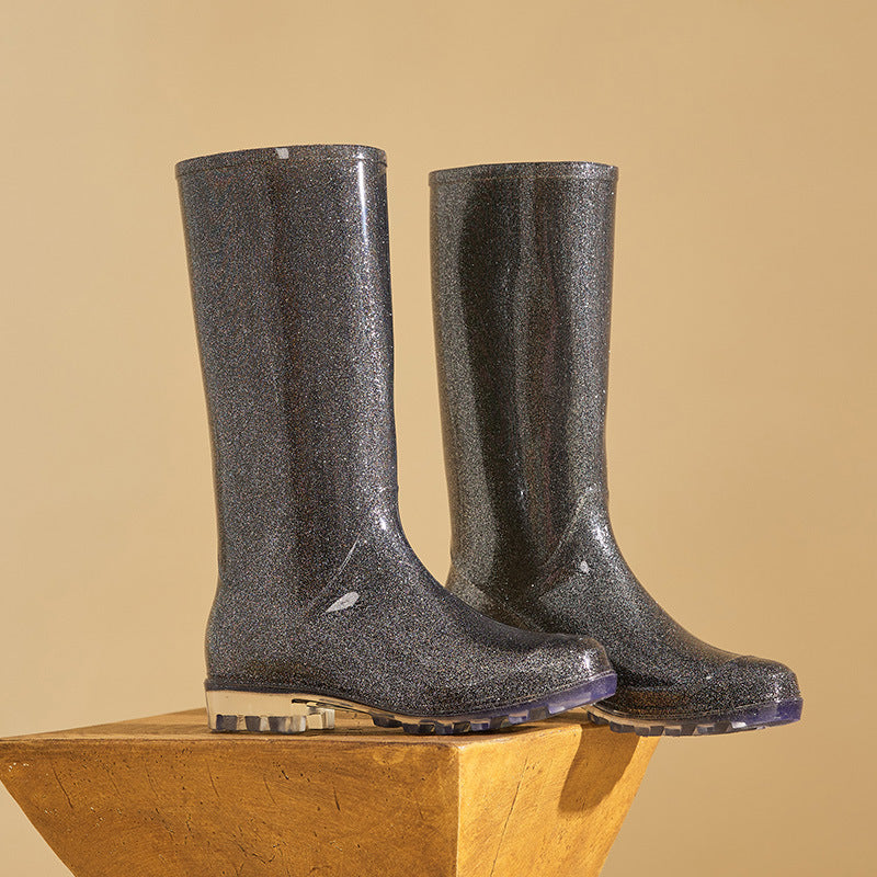 High tube rain shoes female versatile gradual change of color