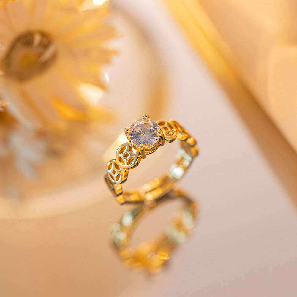 Real gold electroplated zircon ring.