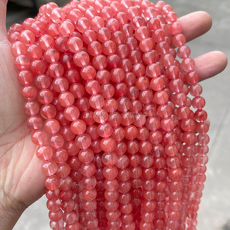 Perla redonda de cristal rojo sandía sintético, cristal rojo fundido 