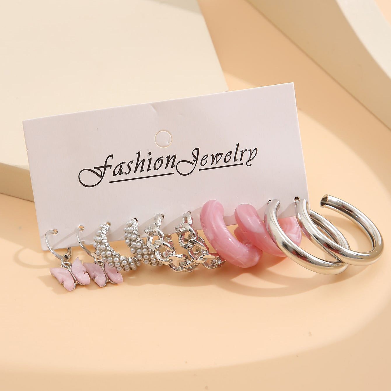 5-Piece Pink Acrylic & Pearl Earring Set