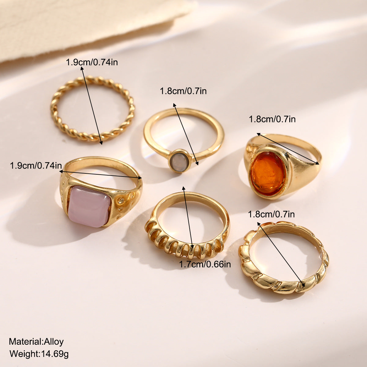Geometric Alloy Ring Set (6-Piece)