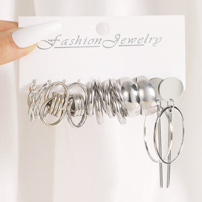 Alloy square geometric earrings set 6 pieces