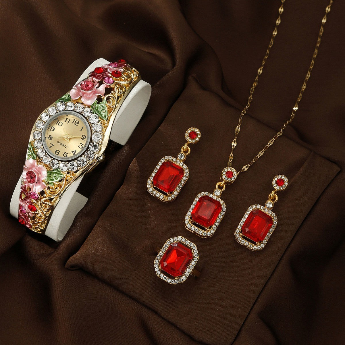 Watch Square Peacock Water Drop Jewelry Set