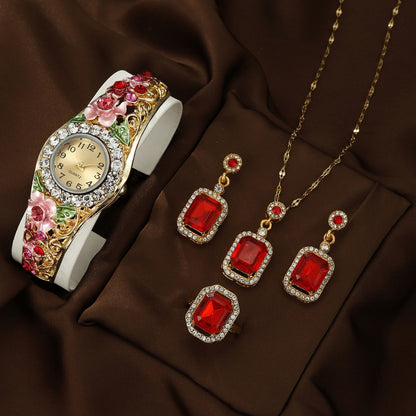 Watch Square Peacock Water Drop Jewelry Set