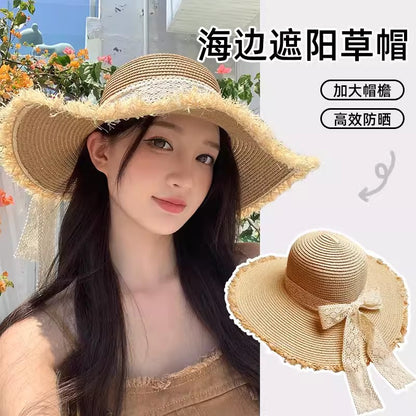 Breathable Wide-Brim Raffia Straw Hat Summer Sun Protection Beach Hat