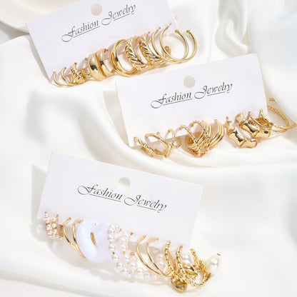 Juego de pendientes de aro con perlas, 18 piezas 