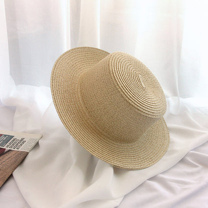 7cm Brim Flat Top Sun Hat Summer Wide-Brim Beach Straw Hat