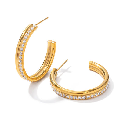 Double-layer large hoop full diamond earrings