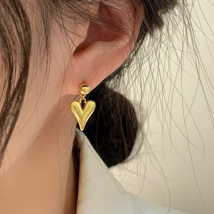 Korean Peach Heart Titanium Steel Stud Earrings — Simple Feminine