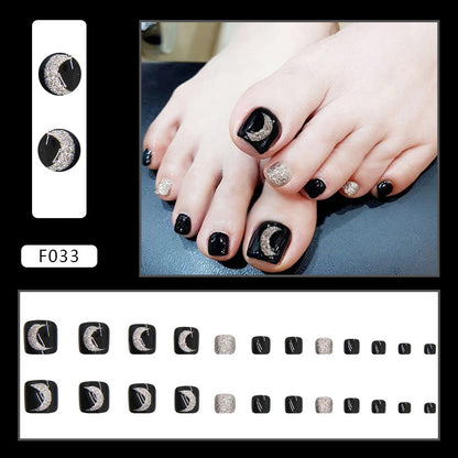Pegatinas para uñas de los pies negras con efecto cielo nocturno brillante, caja de 24 unidades 