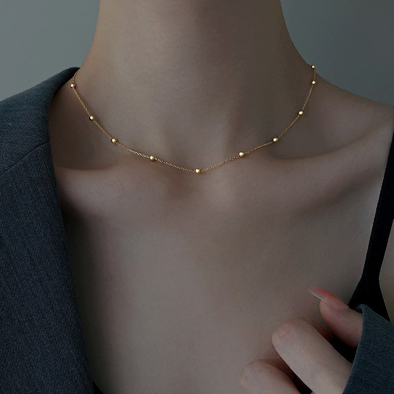 Round Bead Snake Bone Chain Titanium Steel Necklace