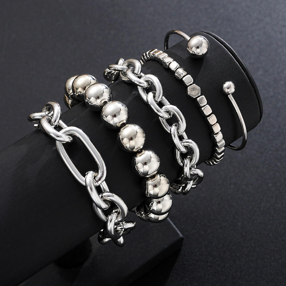 Exaggerated Aluminum & Iron Chain Bracelet Set