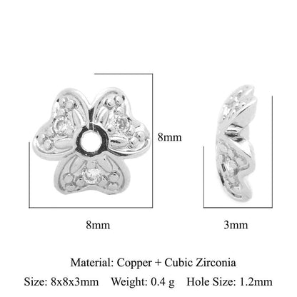 5 pcs/pack round copper zircon beaded flower spacer beads