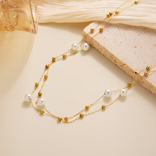 Gypsy Star Pearl Titanium Steel Clavicle Necklace