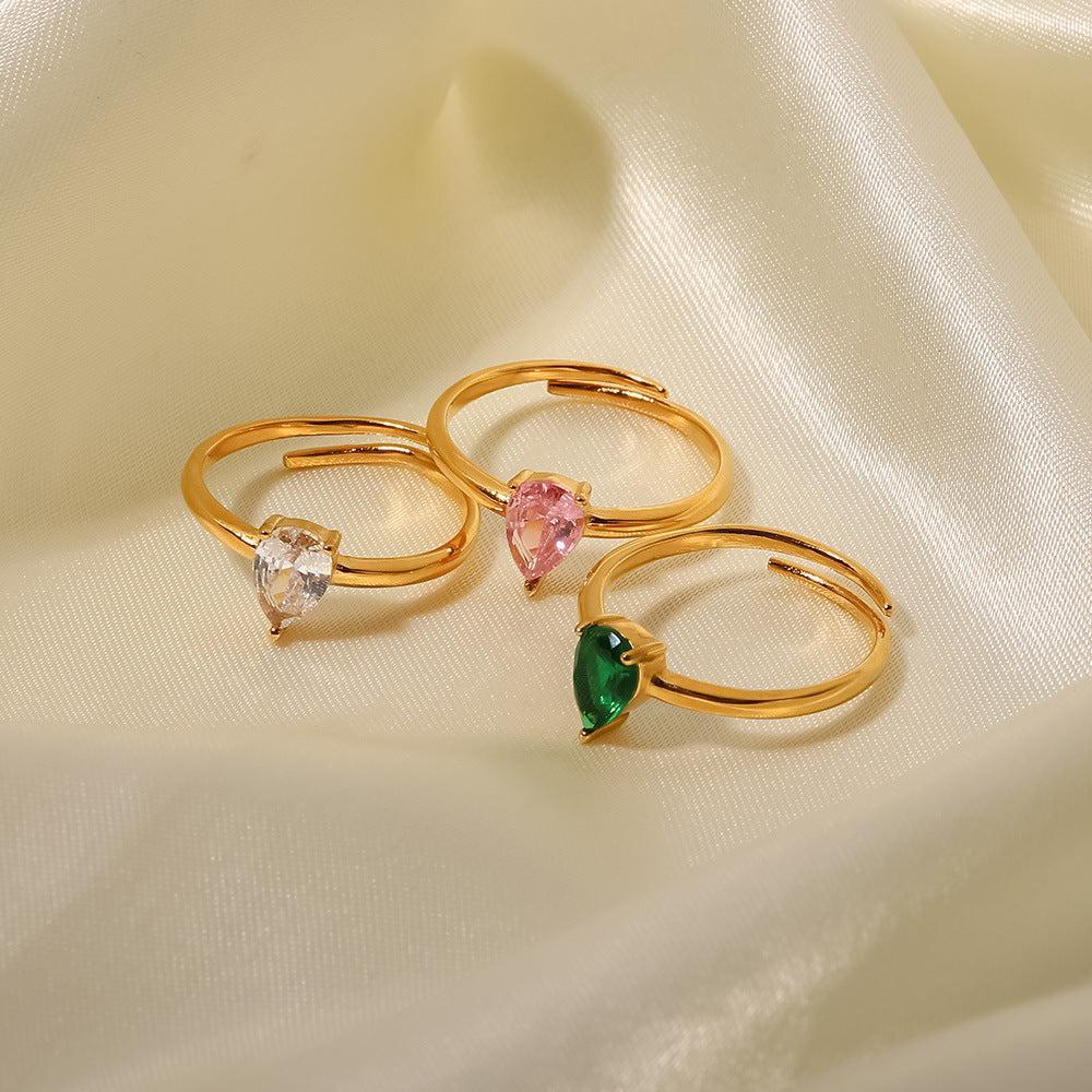 Anillo con circonitas en forma de gota blanca/verde/rosa 
