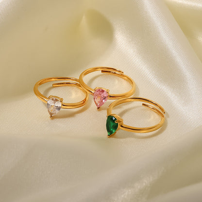 Anillo con circonitas en forma de gota blanca/verde/rosa 