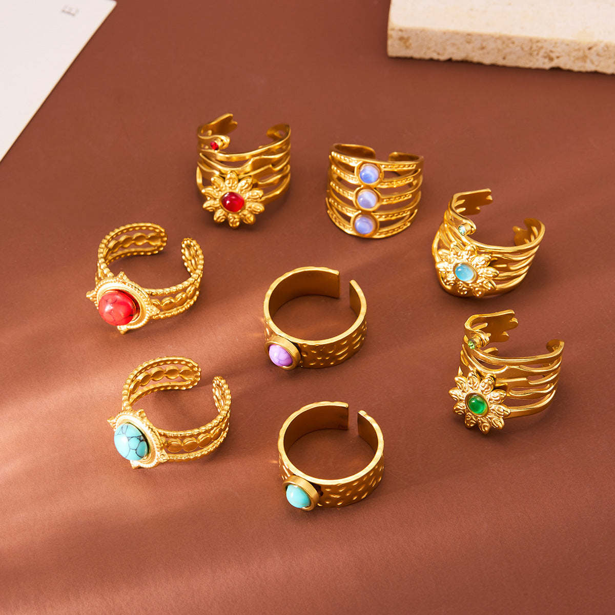 Gold Titanium Steel Flower Ring