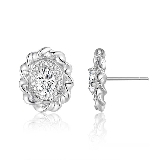 Copper inlaid 5A zircon elated stud earrings