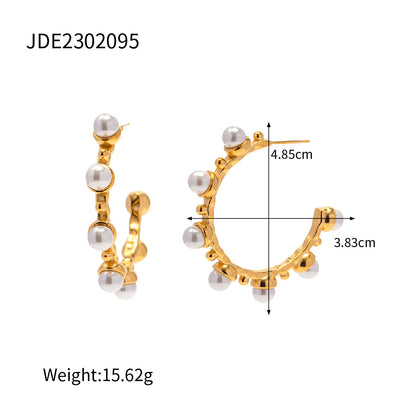 C-Shaped Stainless Steel Pearl Earrings