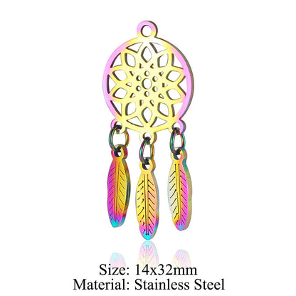 5 pcs/coated colorful dream catcher titanium steel pendant
