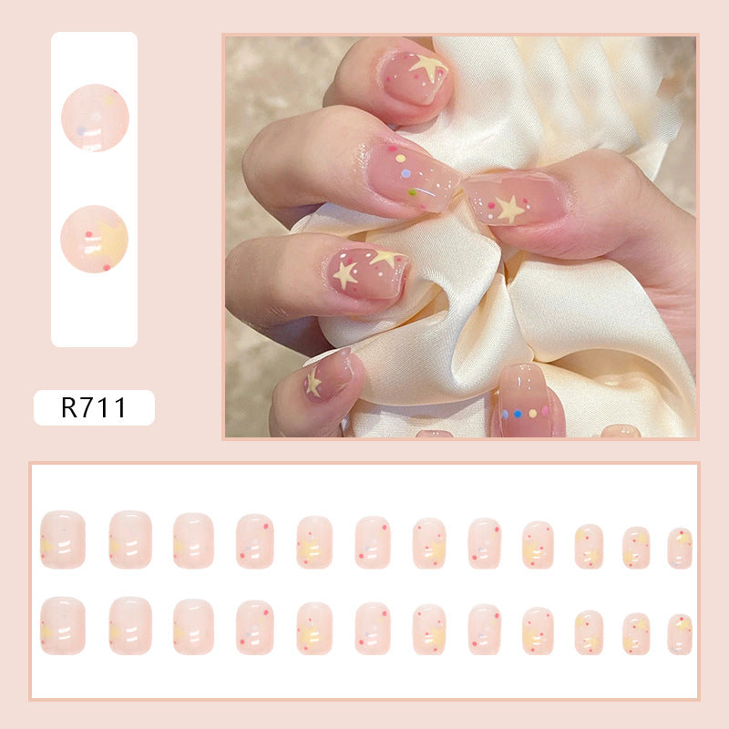 Pink Transparent Polka Dot Star Nails