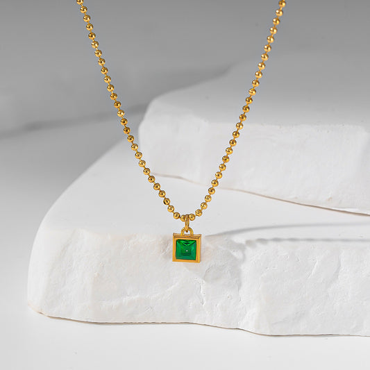 Geometric green zircon rice bead necklace