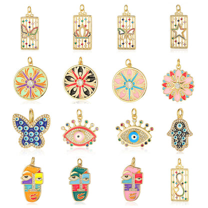 Oil drop copper zircon pendant palm eye face crown